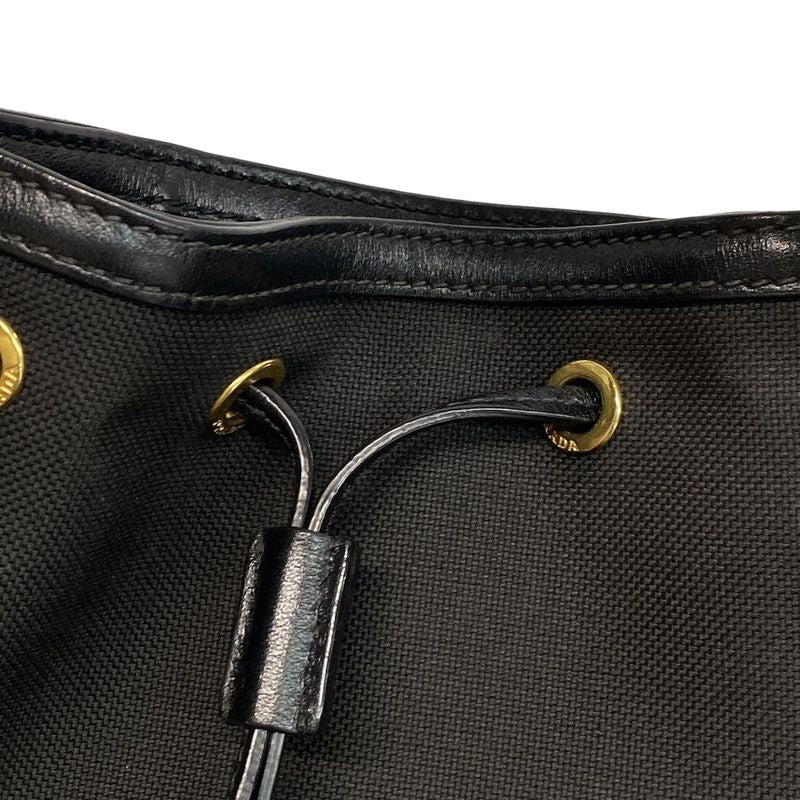 Prada Handbag Duet Logo Jacquard 1bh038 Black Draw String Shape Leather