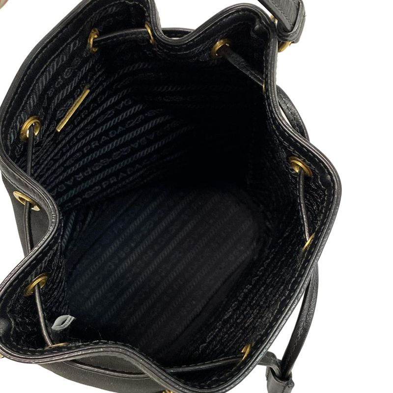 Prada Handbag Duet Logo Jacquard 1bh038 Black Draw String Shape Leather