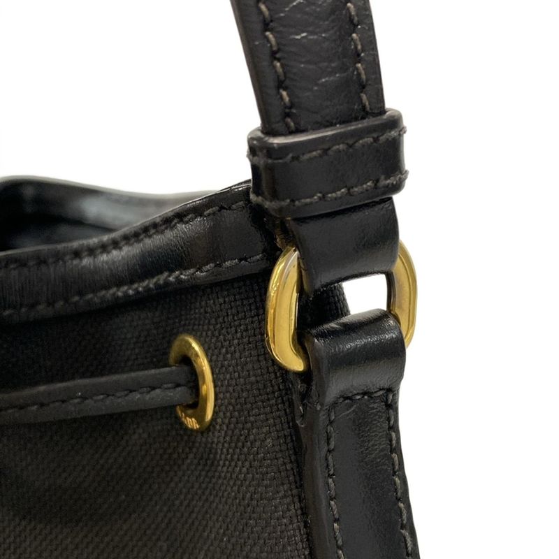 Prada Handbag Duet Logo Jacquard 1bh038 Black Draw String Shape Leather