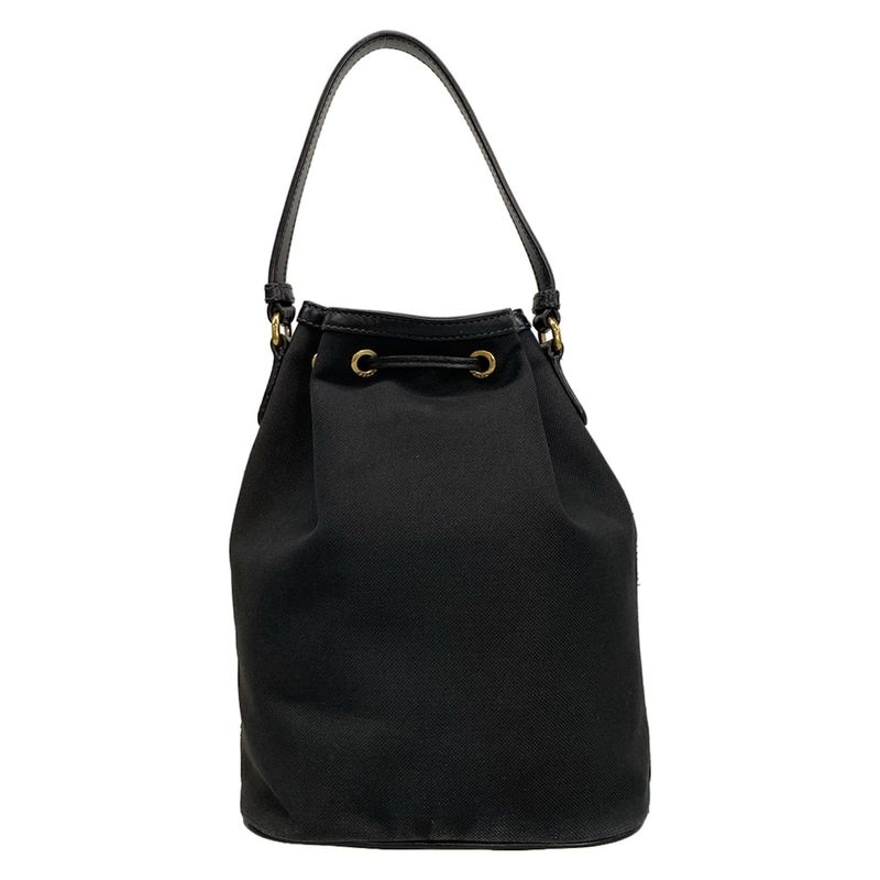 Prada Handbag Duet Logo Jacquard 1bh038 Black Draw String Shape Leather