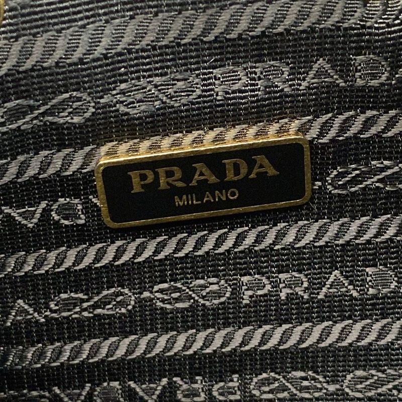 Prada Handbag Duet Logo Jacquard 1bh038 Black Draw String Shape Leather