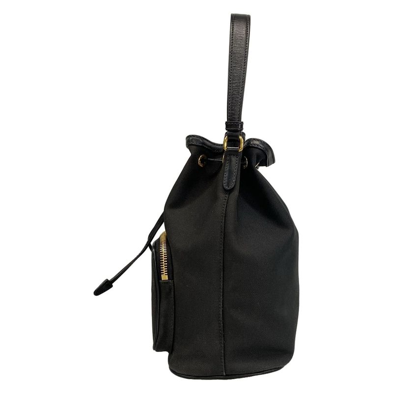 Prada Handbag Duet Logo Jacquard 1bh038 Black Draw String Shape Leather