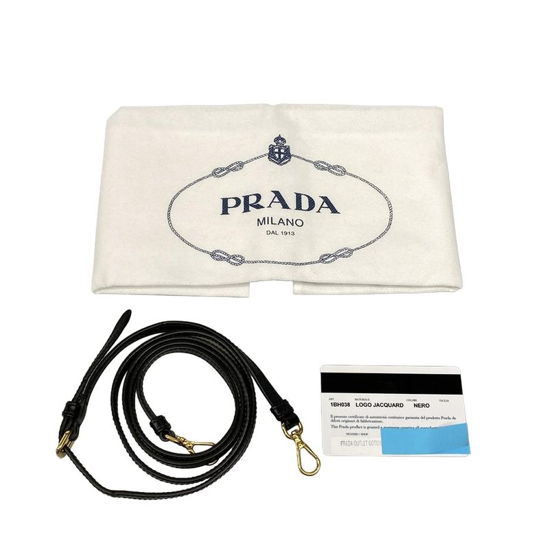 Prada Handbag Duet Logo Jacquard 1bh038 Black Draw String Shape Leather