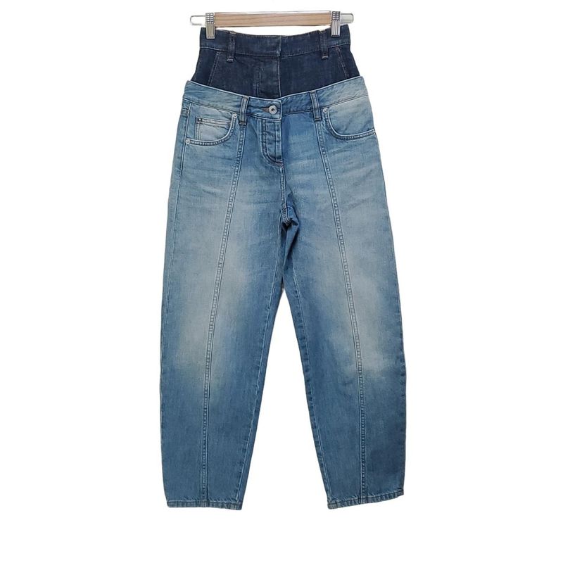 Loewe Jeans Size 32 XS Women's Trompe L'oeil Double Waist Denim Pants S540y11x27
