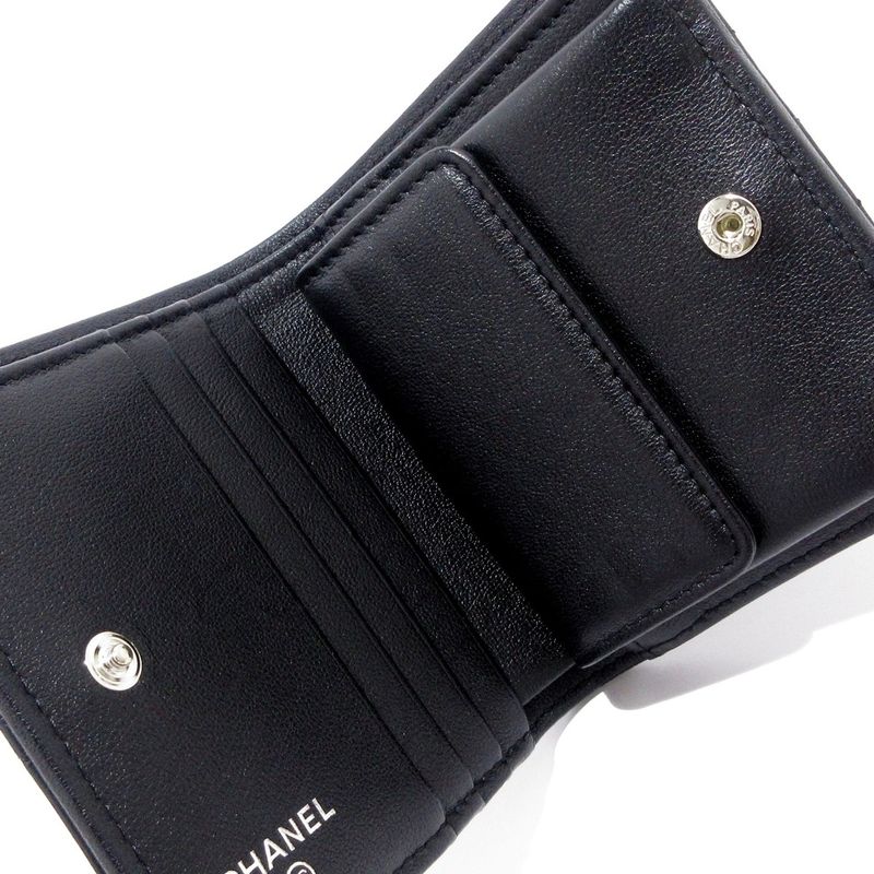 Chanel Bifold Wallet Matelasse Ap3407 Black Silver Hardware Lambskin