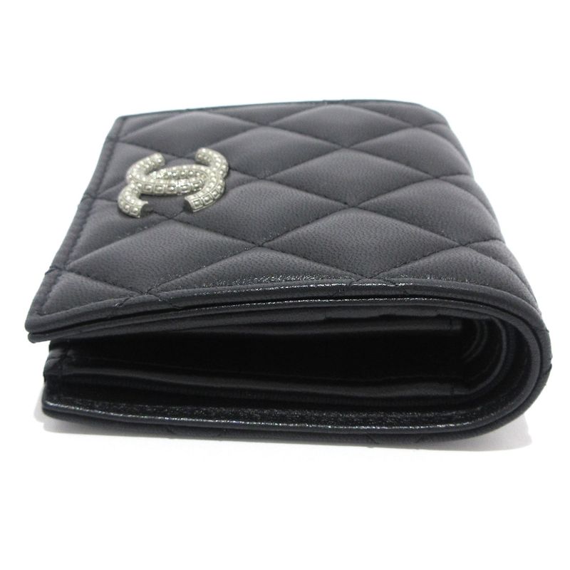 Chanel Bifold Wallet Matelasse Ap3407 Black Silver Hardware Lambskin