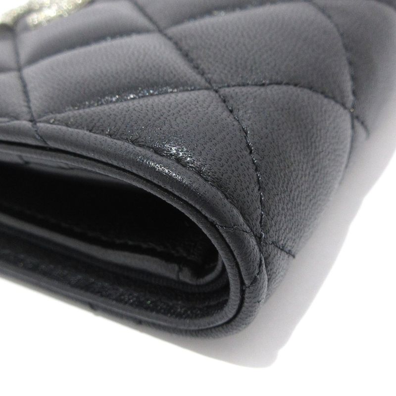 Chanel Bifold Wallet Matelasse Ap3407 Black Silver Hardware Lambskin