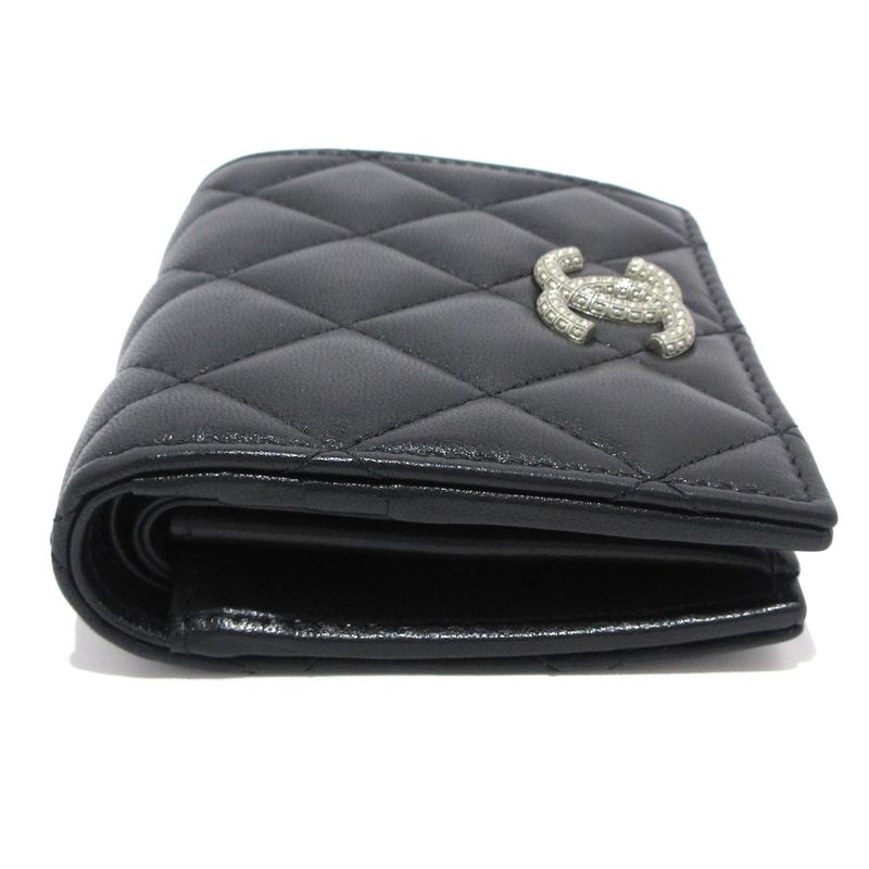Chanel Bifold Wallet Matelasse Ap3407 Black Silver Hardware Lambskin