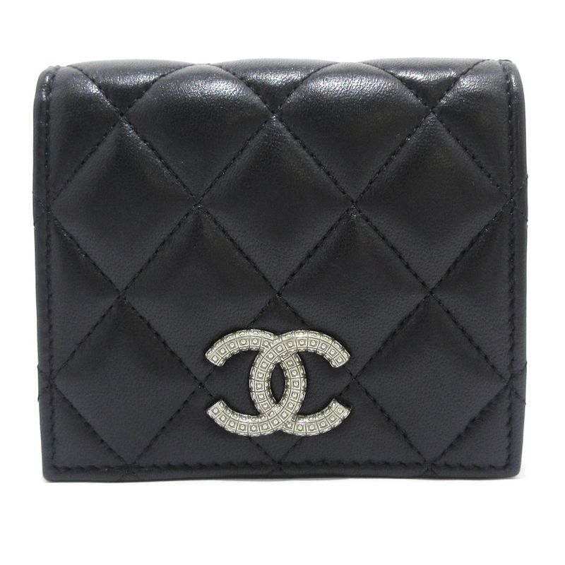 Chanel Bifold Wallet Matelasse Ap3407 Black Silver Hardware Lambskin
