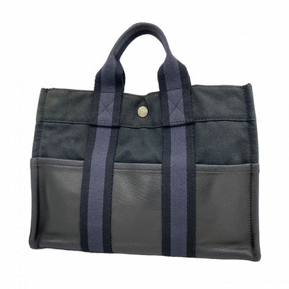 Hermes Handbag Fourre Tout PM Half Leather Canvas Leather Black Gray Silver