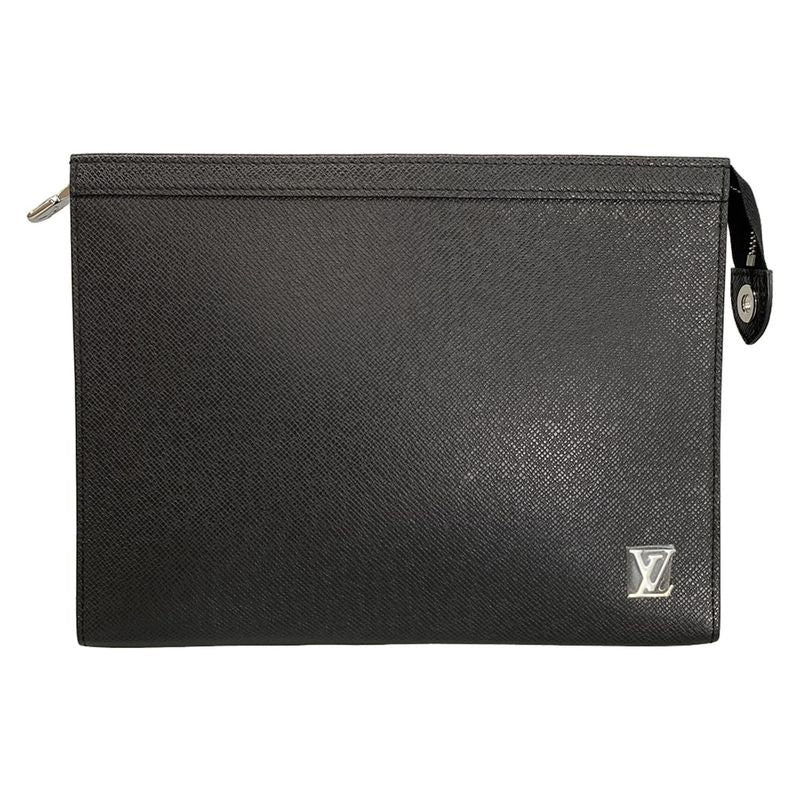 Louis Vuitton Clutch Bag Taiga Pochette Voyage M30450 Black Leather Cowhide