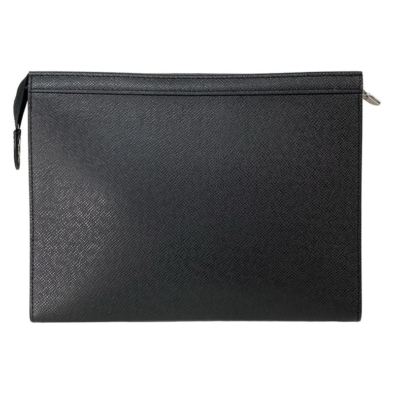 Louis Vuitton Clutch Bag Taiga Pochette Voyage M30450 Black Leather Cowhide
