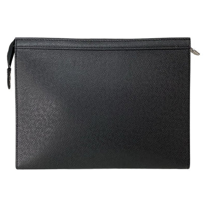 Louis Vuitton Clutch Bag Taiga Pochette Voyage M30450 Black Leather Cowhide