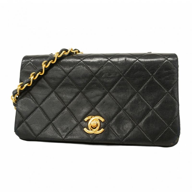 Chanel Shoulder Bag Matelasse Lambskin Black Gold Hardware Women