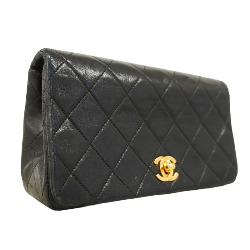 Chanel Shoulder Bag Matelasse Lambskin Black Gold Hardware Women
