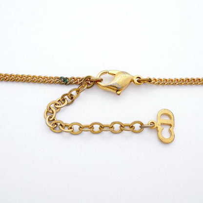 Christian Dior Necklace CD Logo GP Plated Rhinestone Gold Ladies