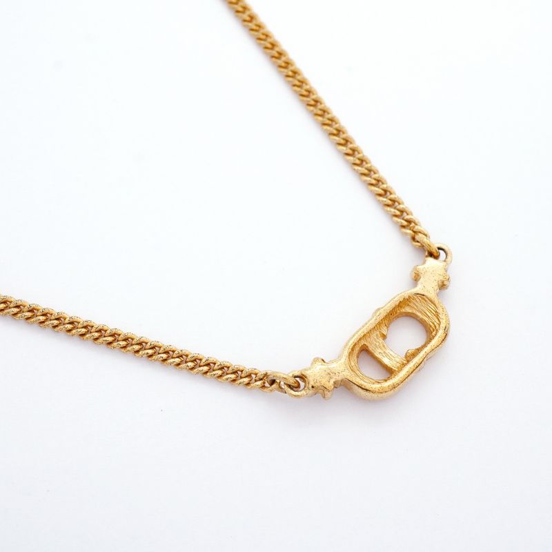Christian Dior Necklace CD Logo GP Plated Rhinestone Gold Ladies