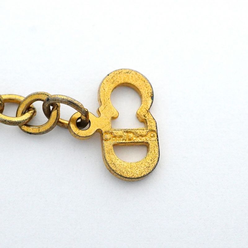 Christian Dior Necklace CD Logo GP Plated Rhinestone Gold Ladies