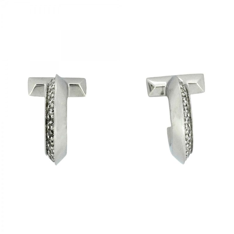 Tiffany & Co Earrings T One Hoop 18k White Gold White Gold Diamond 0.20ct Men