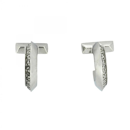 Tiffany & Co Earrings T One Hoop 18k White Gold White Gold Diamond 0.20ct Men