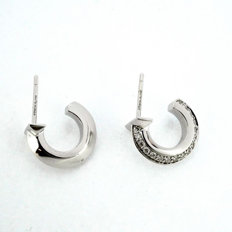 Tiffany & Co Earrings T One Hoop 18k White Gold White Gold Diamond 0.20ct Men