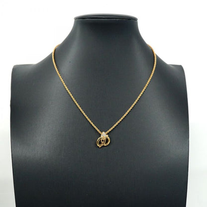 Christian Dior Necklace CD Logo GP Plated Rhinestone Gold Ladies