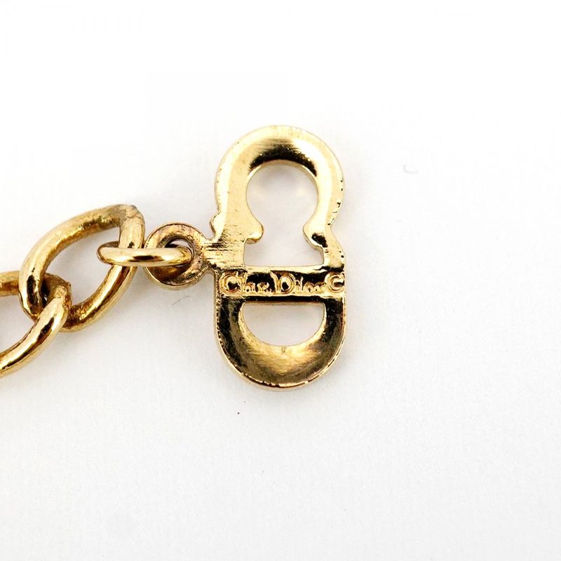 Christian Dior Necklace CD Logo GP Plated Rhinestone Gold Ladies