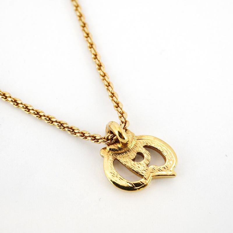 Christian Dior Necklace CD Logo GP Plated Rhinestone Gold Ladies