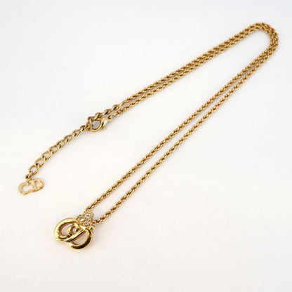 Christian Dior Necklace CD Logo GP Plated Rhinestone Gold Ladies