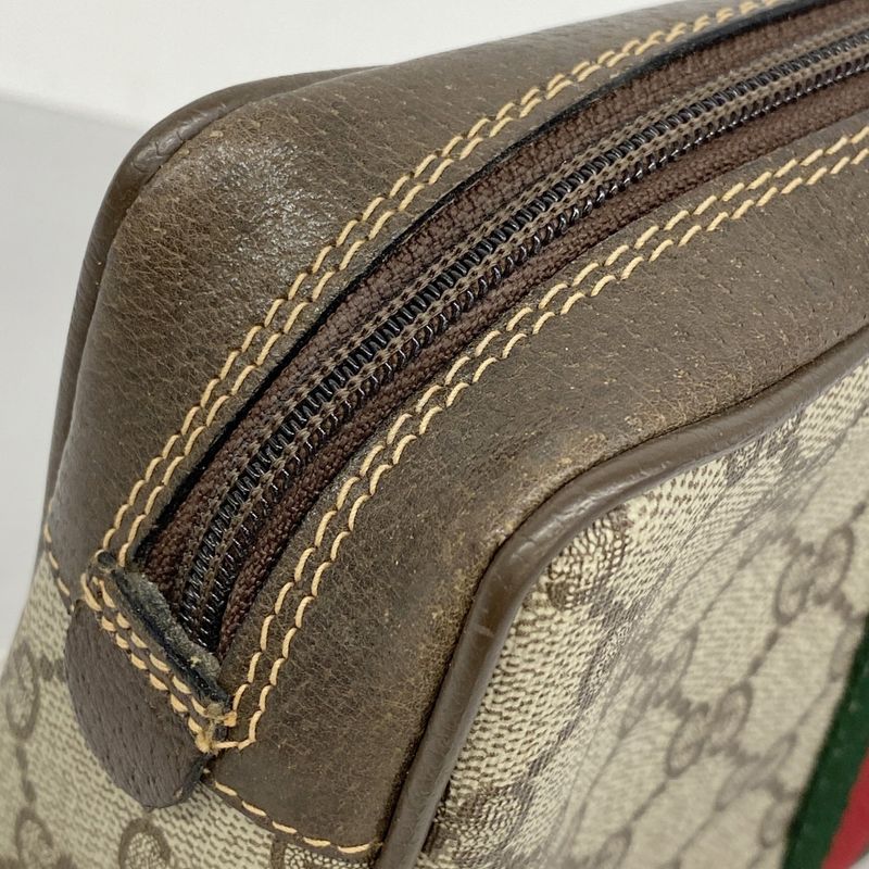 Gucci Pouch GG Supreme Sherry Line 32 014 3553 PVC Brown Gold Hardware Women's