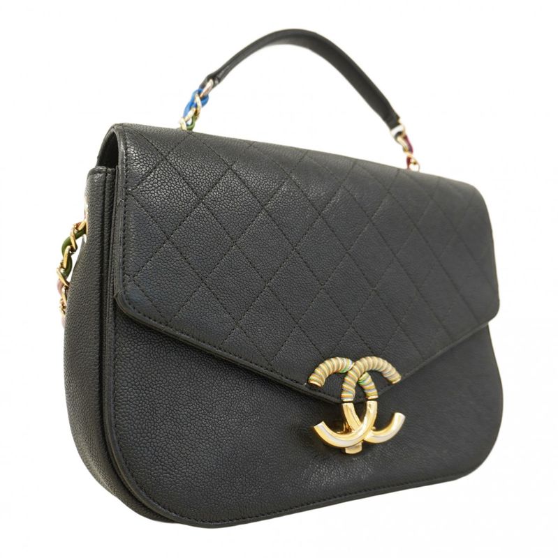Chanel Shoulder Bag Matelasse Caviar Skin Black Gold Hardware Women