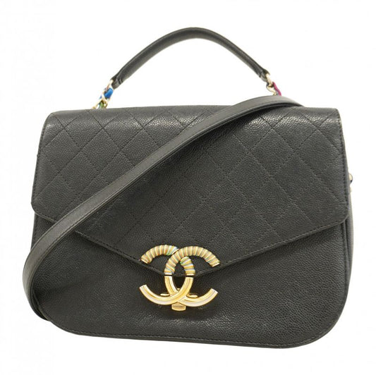 Chanel Shoulder Bag Matelasse Caviar Skin Black Gold Hardware Women