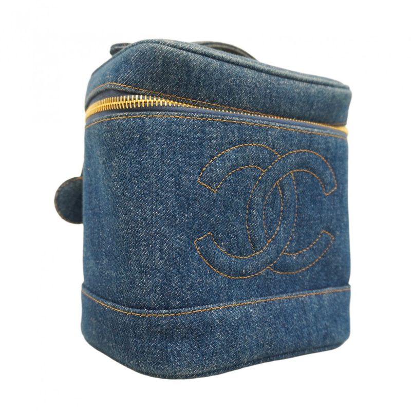 Chanel Vanity Bag Denim Blue Gold Hardware Women's