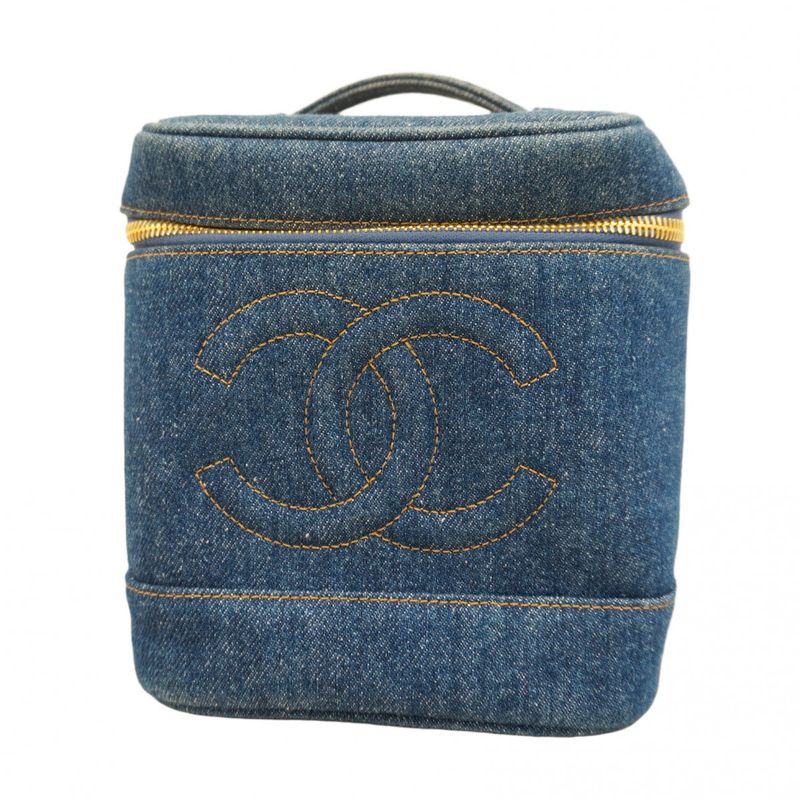Chanel Vanity Bag Denim Blue Gold Hardware Women's