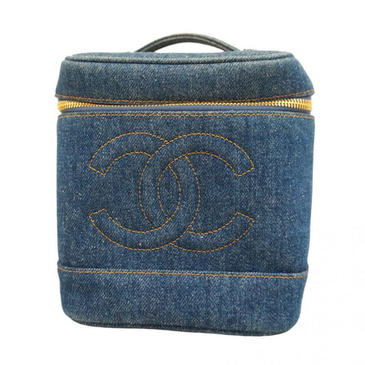 Chanel Vanity Bag Denim Blue Gold Hardware Women's