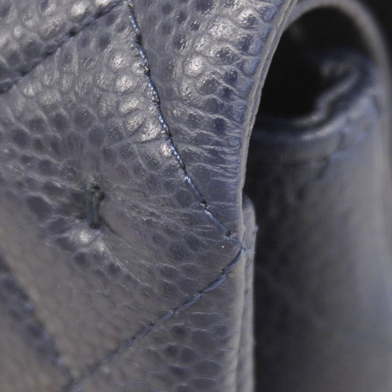 Chanel Shoulder Bag Matelasse Caviar Skin Navy Silver Hardware Women's