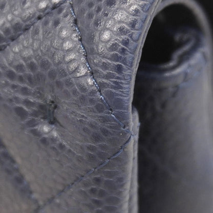 Chanel Shoulder Bag Matelasse Caviar Skin Navy Silver Hardware Women's