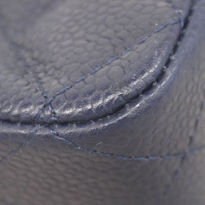 Chanel Shoulder Bag Matelasse Caviar Skin Navy Silver Hardware Women's