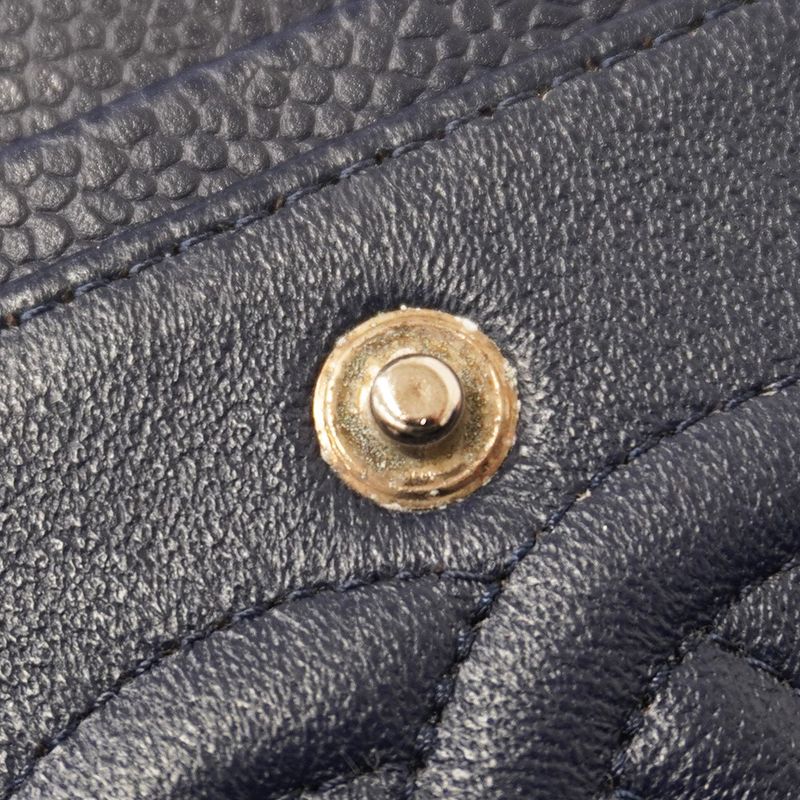 Chanel Shoulder Bag Matelasse Caviar Skin Navy Silver Hardware Women's