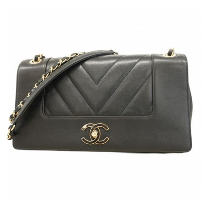 Chanel Shoulder Bag V Stitch Lambskin Black Chien Pangold Hardware Women's