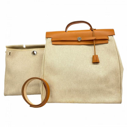 Hermes Handbag Herbag Her Bag MM Toile Ash Natural Silver Hardware C Engraved