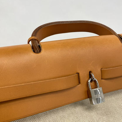 Hermes Handbag Herbag Her Bag MM Toile Ash Natural Silver Hardware C Engraved