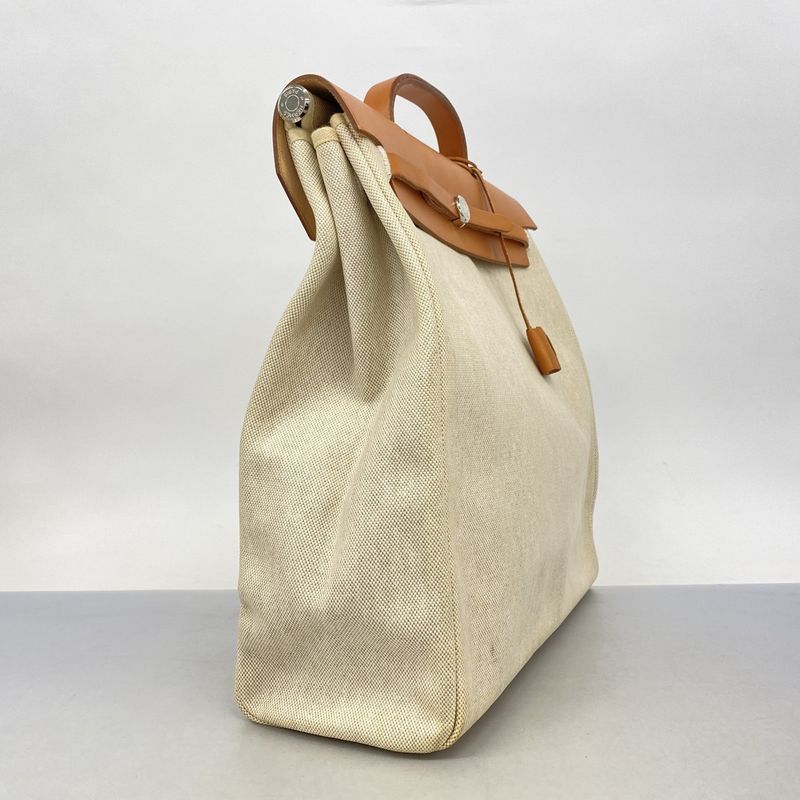 Hermes Handbag Herbag Her Bag MM Toile Ash Natural Silver Hardware C Engraved