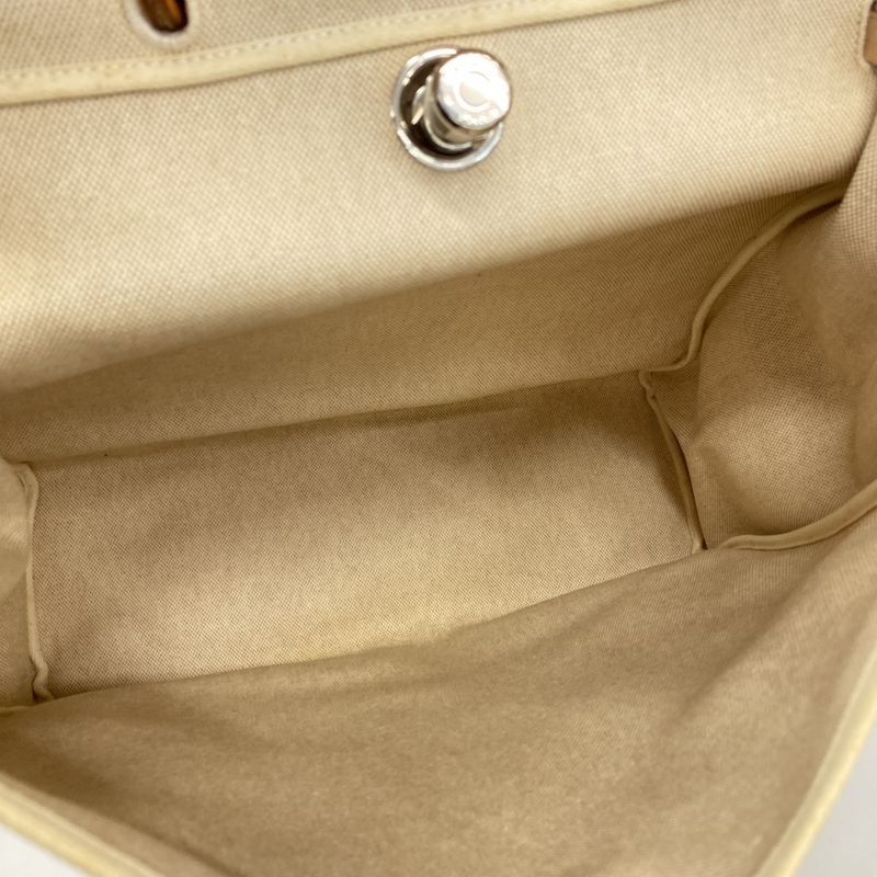 Hermes Handbag Herbag Her Bag MM Toile Ash Natural Silver Hardware C Engraved