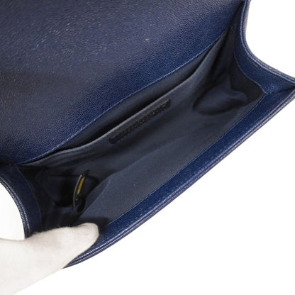 Chanel Shoulder Bag Boy Chanel Caviar Skin Navy Gold Hardware Ladies