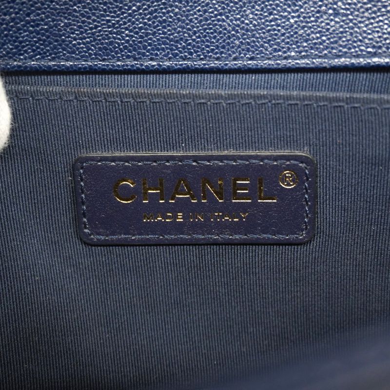 Chanel Shoulder Bag Boy Chanel Caviar Skin Navy Gold Hardware Ladies