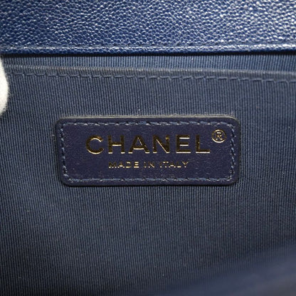 Chanel Shoulder Bag Boy Chanel Caviar Skin Navy Gold Hardware Ladies