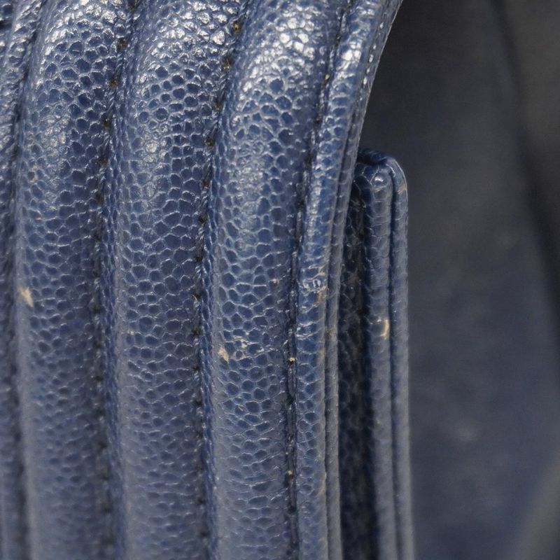 Chanel Shoulder Bag Boy Chanel Caviar Skin Navy Gold Hardware Ladies