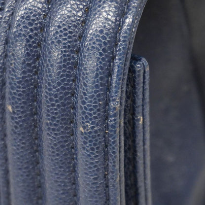 Chanel Shoulder Bag Boy Chanel Caviar Skin Navy Gold Hardware Ladies