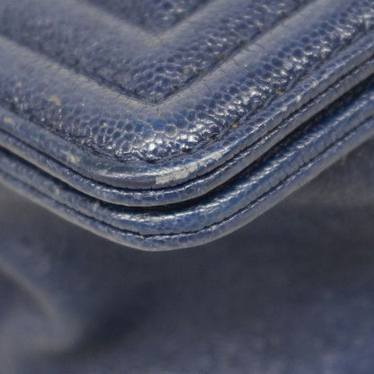 Chanel Shoulder Bag Boy Chanel Caviar Skin Navy Gold Hardware Ladies